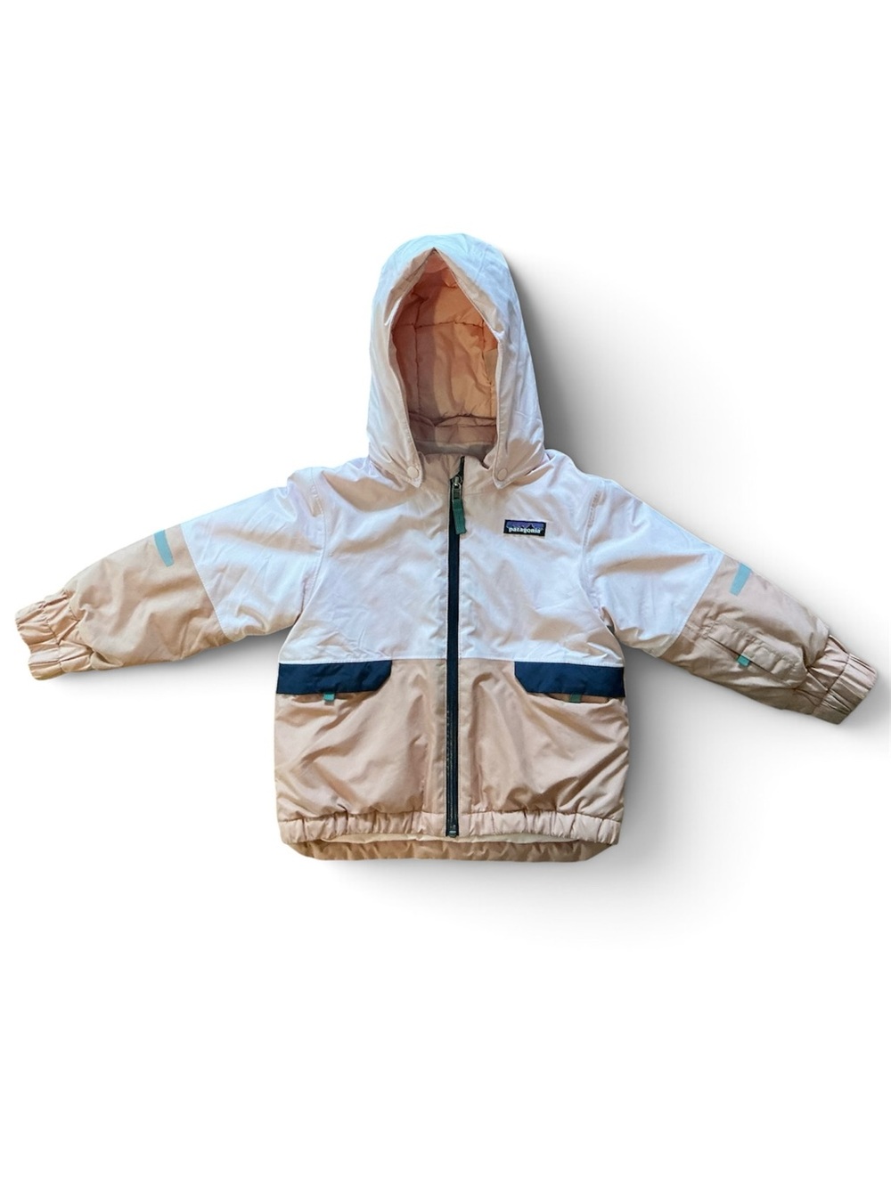 Patagonia Kids Two-Tone Pink and White Hooded Winter Raincoat